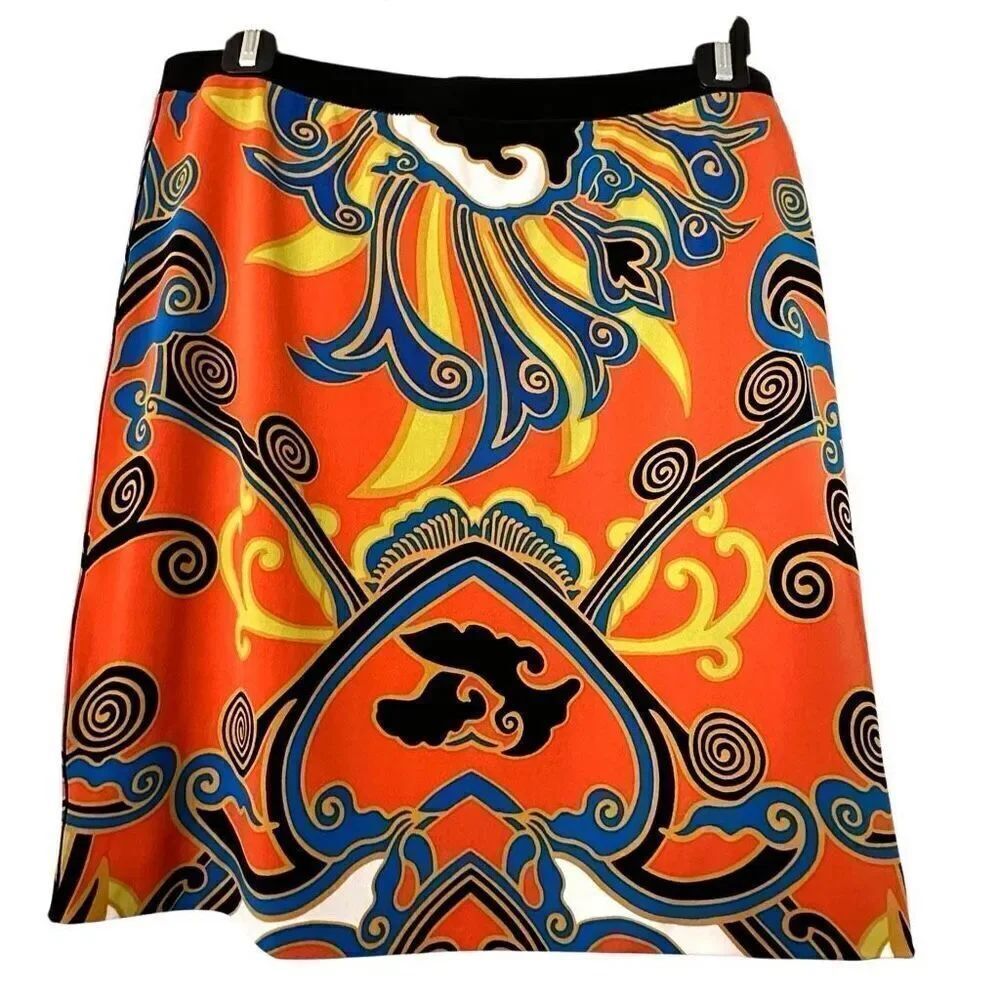 Eva Varro Allover Geometric Printed Orange Blue Mini Skirt Small